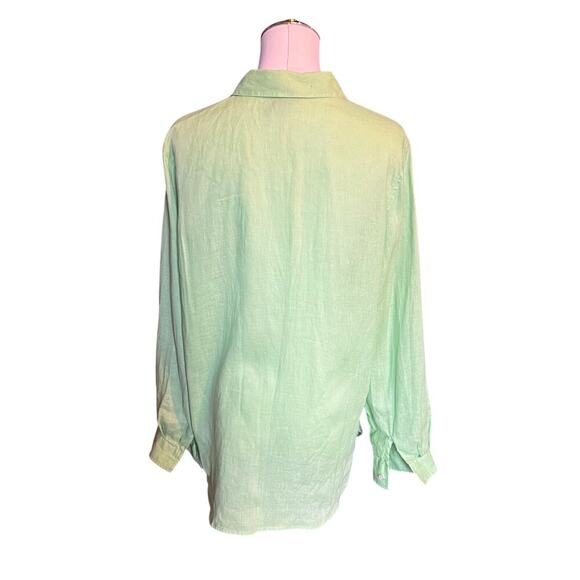 J. Jill Lime Green 100% Linen Button Down Shirt.  Size Small - Picture 2 of 8